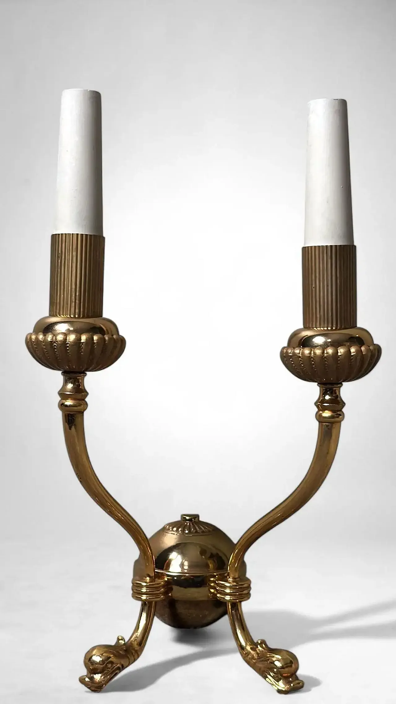 Coppia di lampade a due luci in ottone dorato stile Impero, '800 8