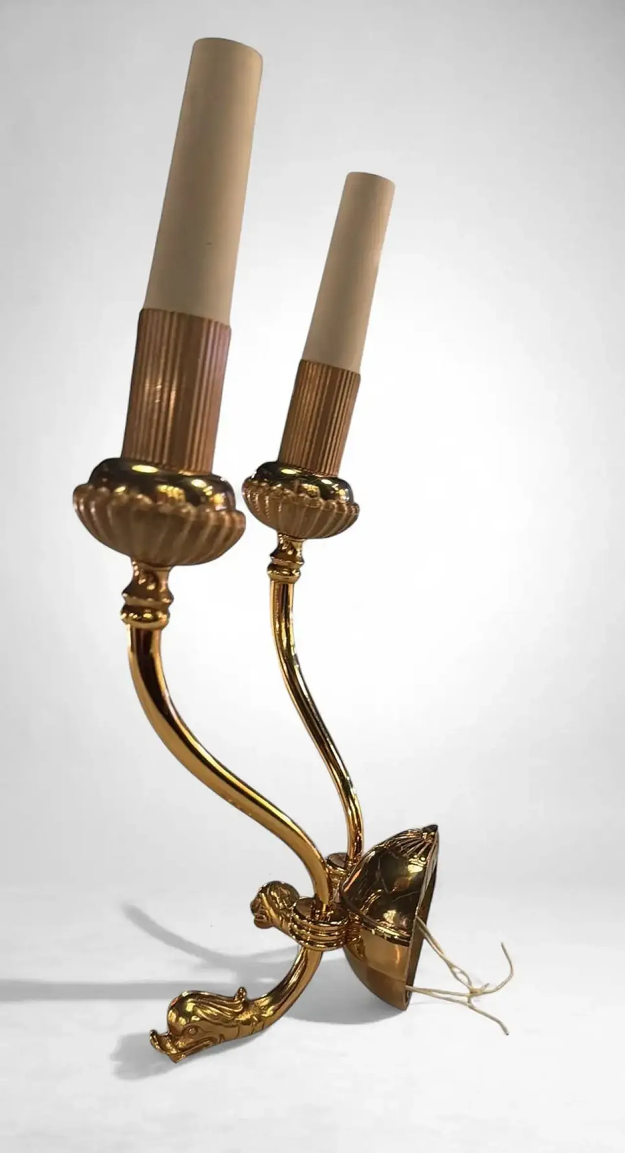 Coppia di lampade a due luci in ottone dorato stile Impero, '800 9