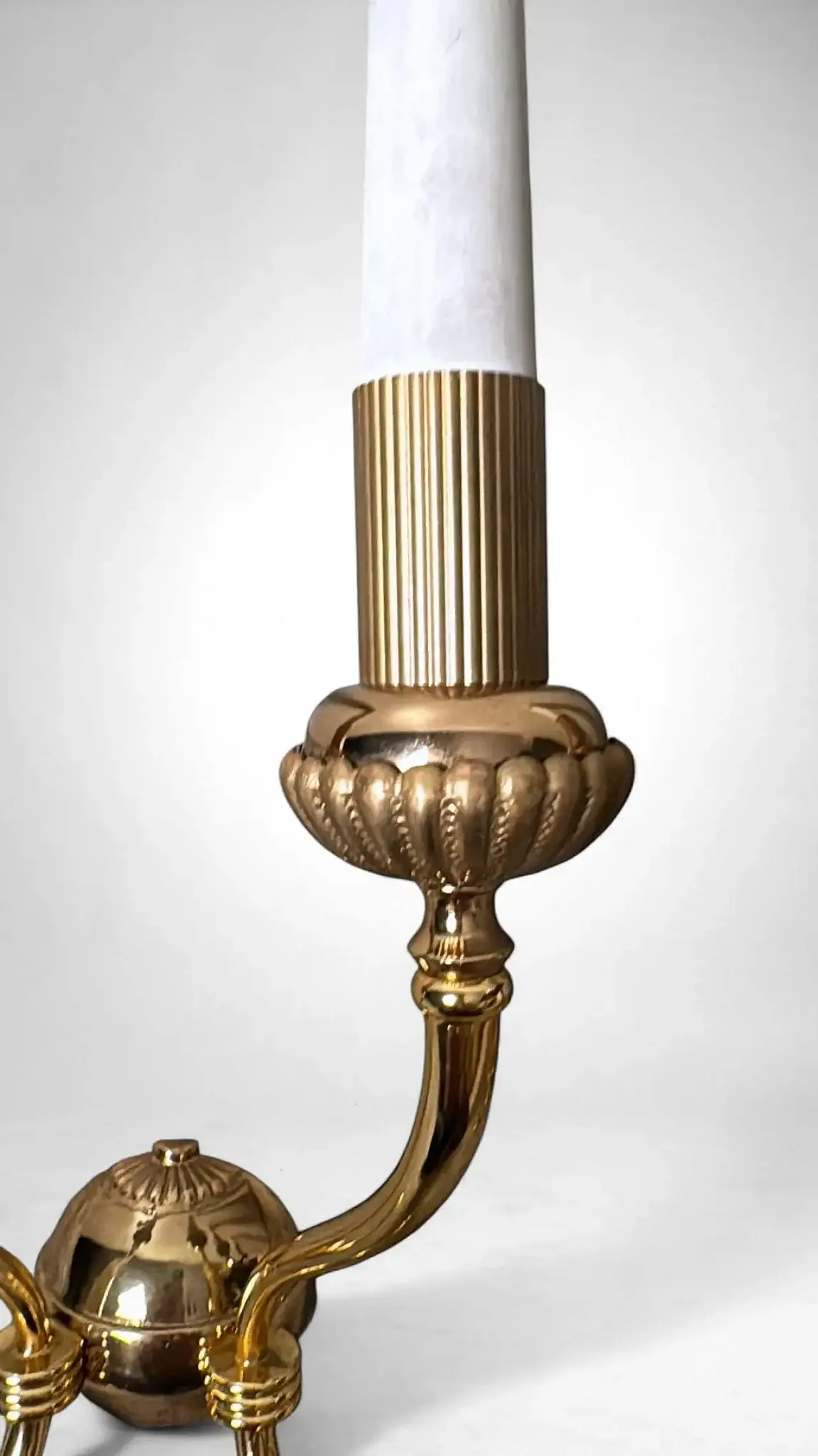 Coppia di lampade a due luci in ottone dorato stile Impero, '800 10