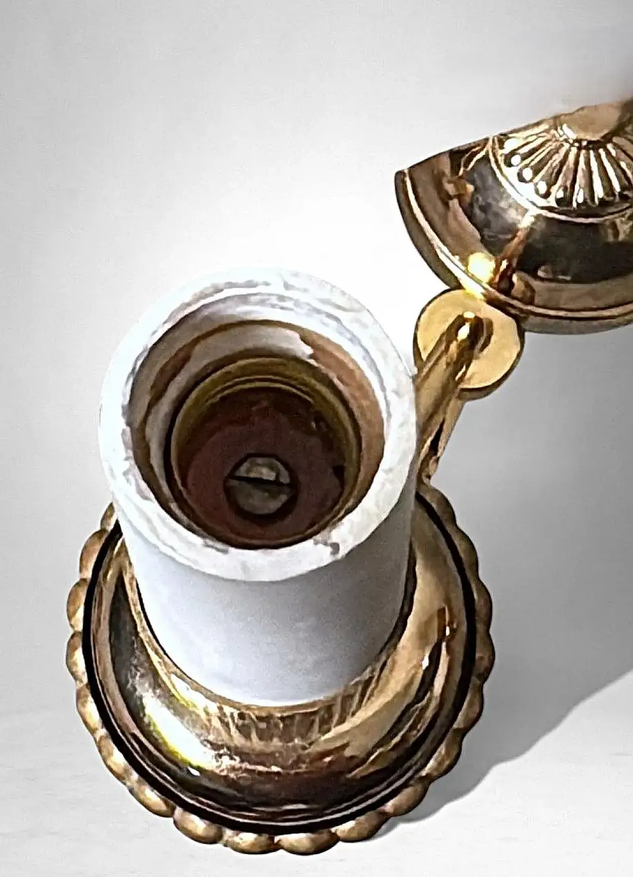 Coppia di lampade a due luci in ottone dorato stile Impero, '800 11