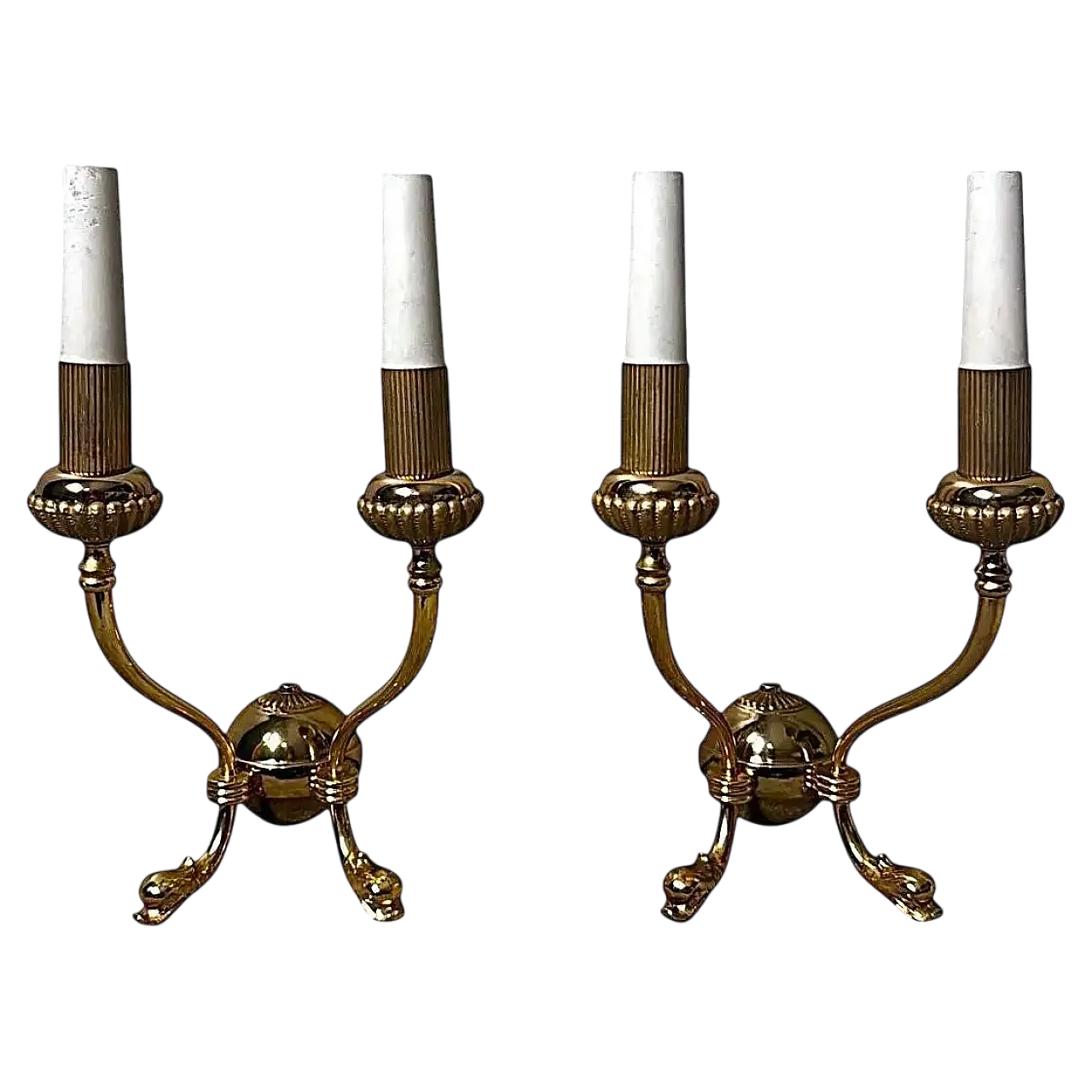 Coppia di lampade a due luci in ottone dorato stile Impero, '800 16