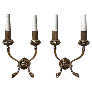 Coppia di lampade a due luci in ottone dorato stile Impero, '800