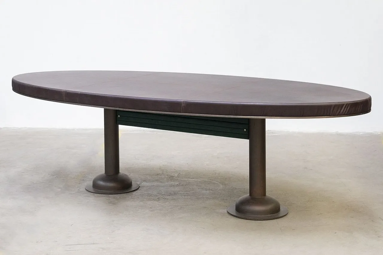 Prestigious handcrafted leather table, 2000s 1