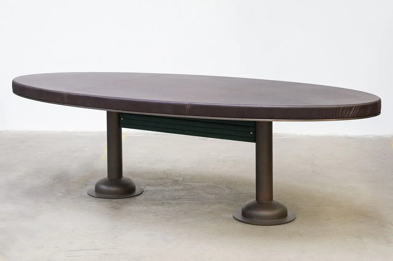Prestigious handcrafted leather table, 2000s 7