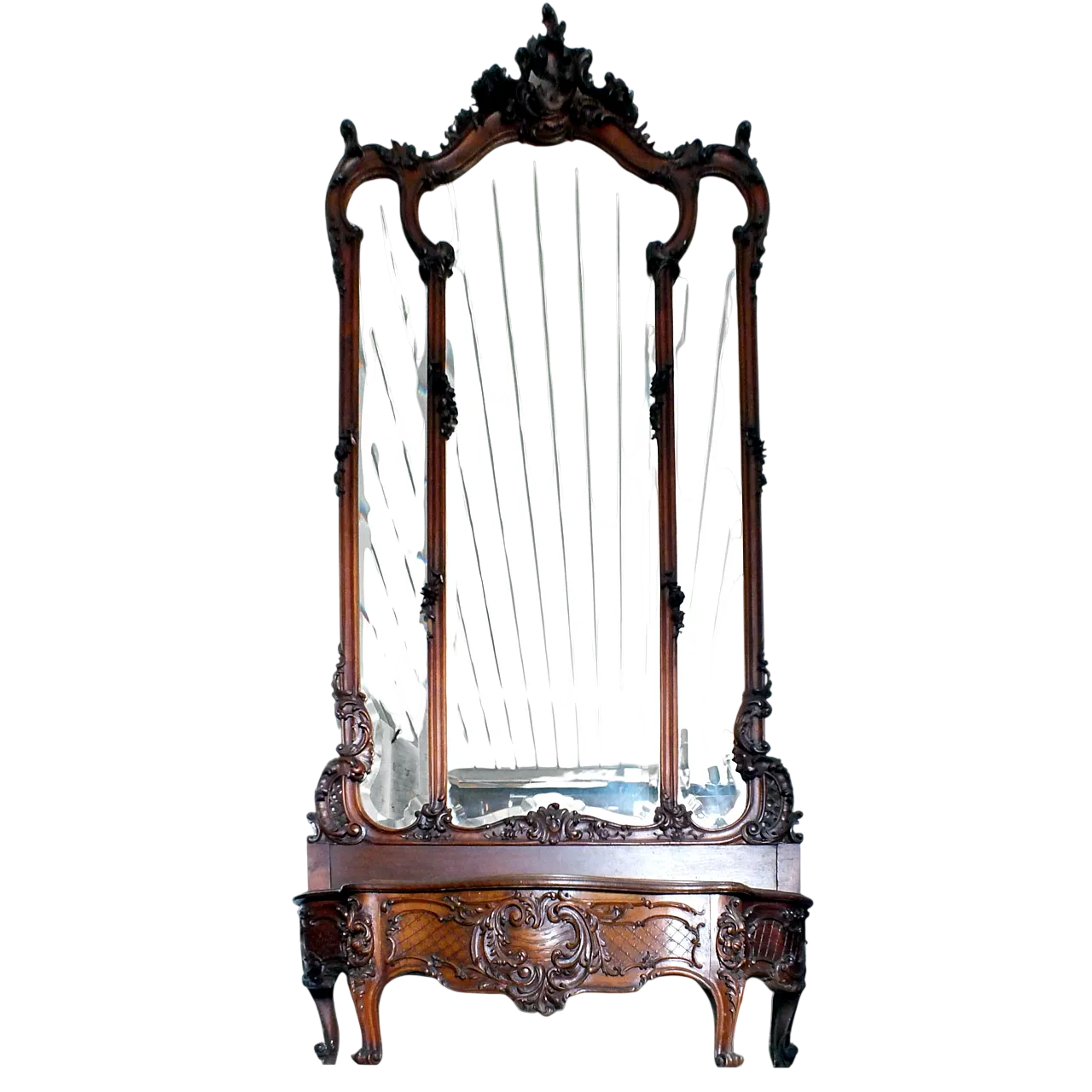 Specchiera da parete Liberty bisellata con fioriera in noce, anni '20 13