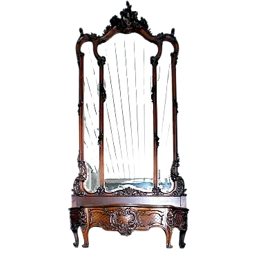 Liberty Art Noveau wall beveled mirror with planter wood walnut, 20s