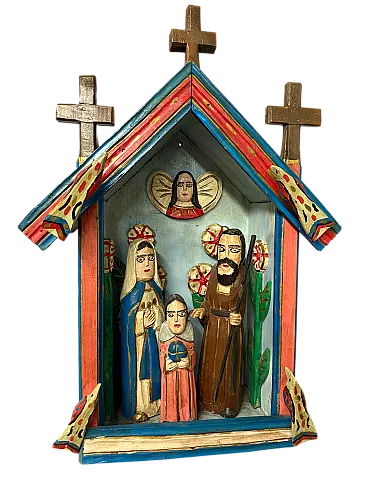Wood sculpture and hut with Nativity, 20th century
