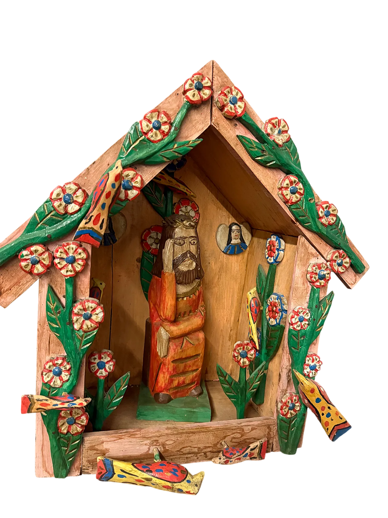 Contemporary work in painted wood, Hut with Jesus, 2000s 11