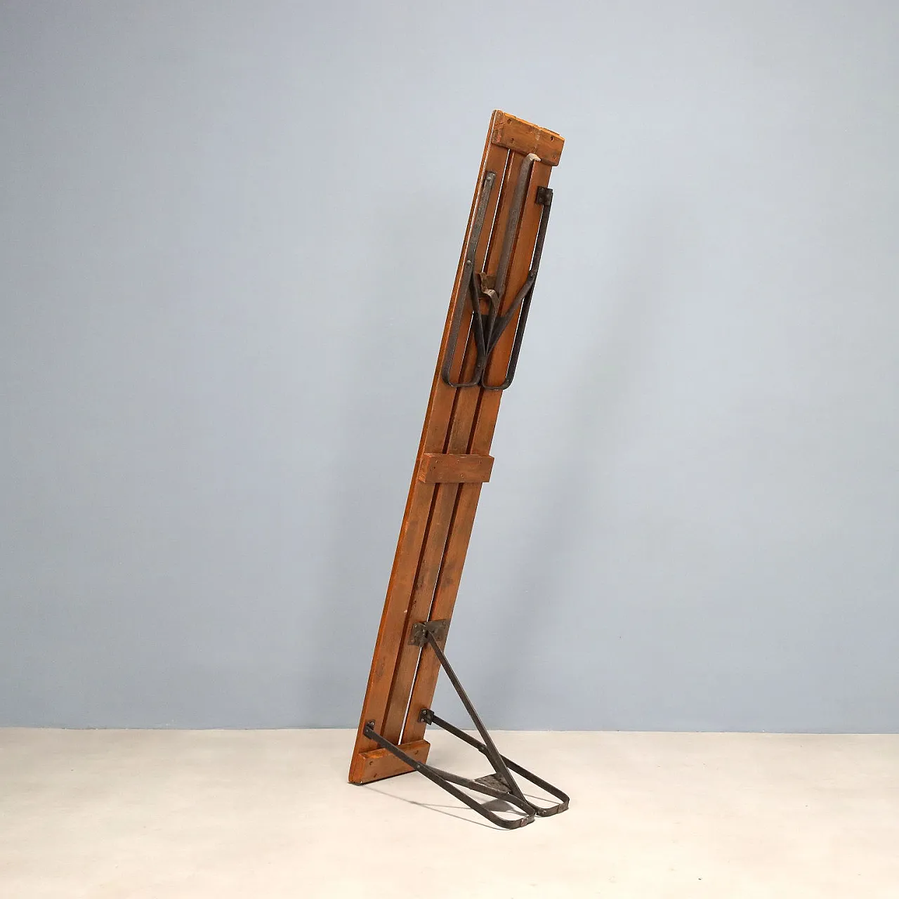 Panca pieghevole con gambe in metallo e seduta in faggio, '900 5