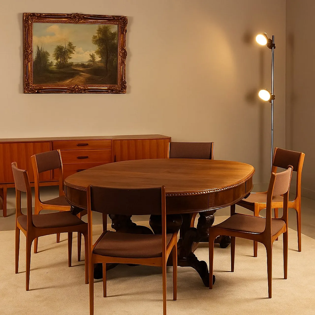 Lampada da terra con due punti luce in metallo laccato e cromato, '900 2