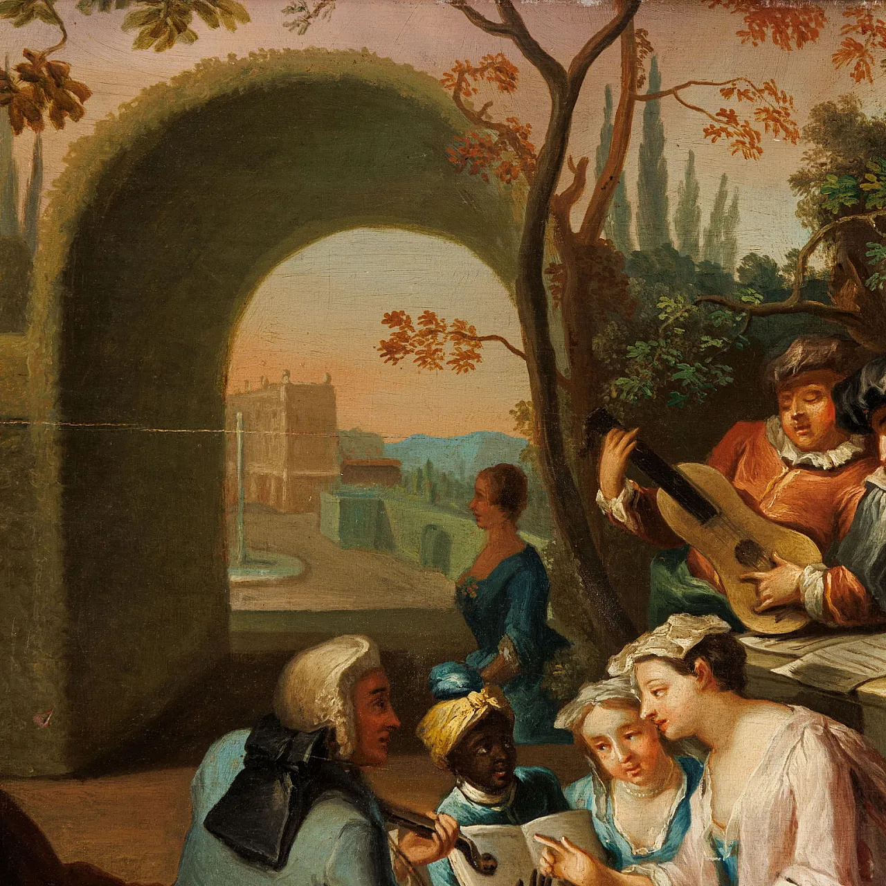 Festa galante nel parco, dipinto a olio su tavola, metà '700 6