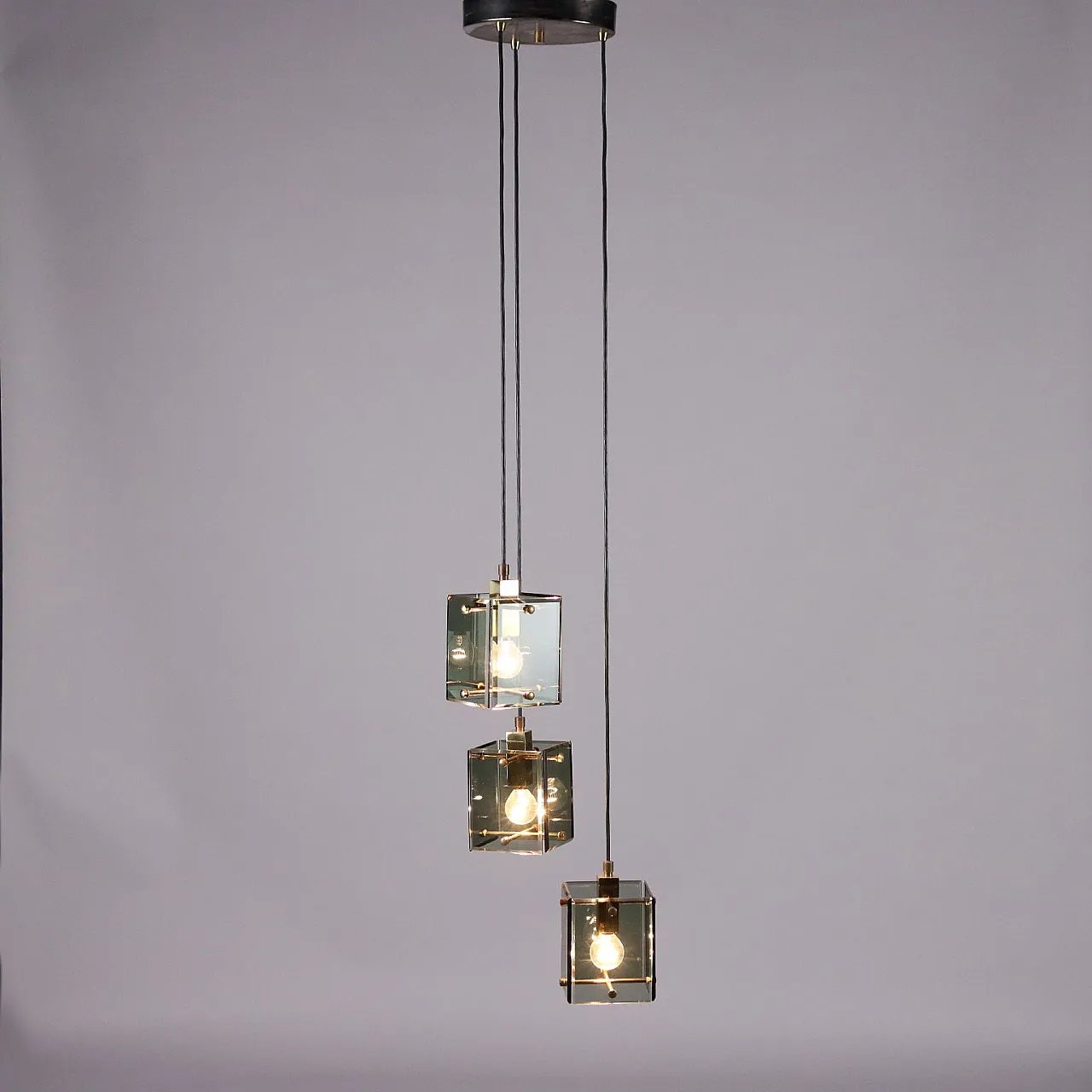Lacquered metal chandelier with glass shade, 1960s 1