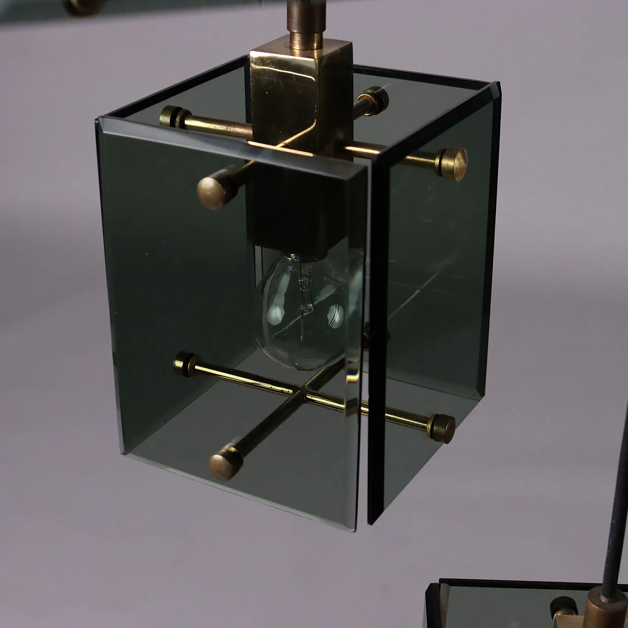 Lacquered metal chandelier with glass shade, 1960s 6