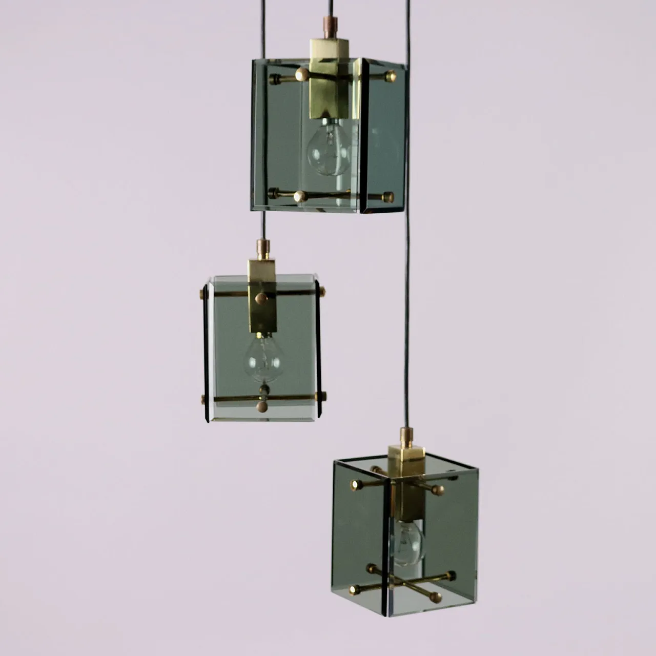 Lacquered metal chandelier with glass shade, 1960s 7