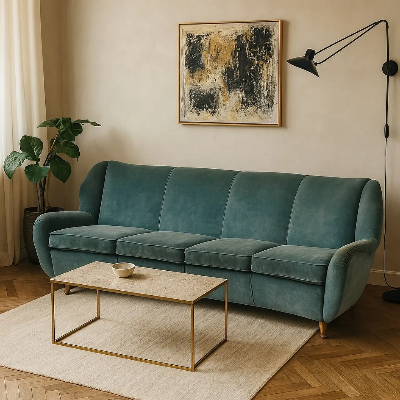 Divano a forma di fagiolo in velluto, metà '900 2