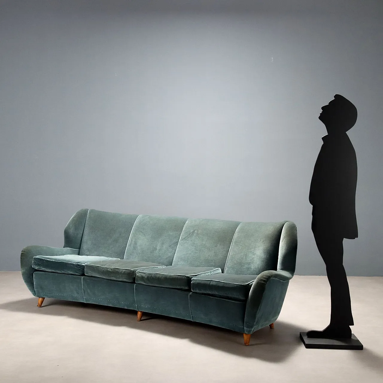 Divano a forma di fagiolo in velluto, metà '900 3