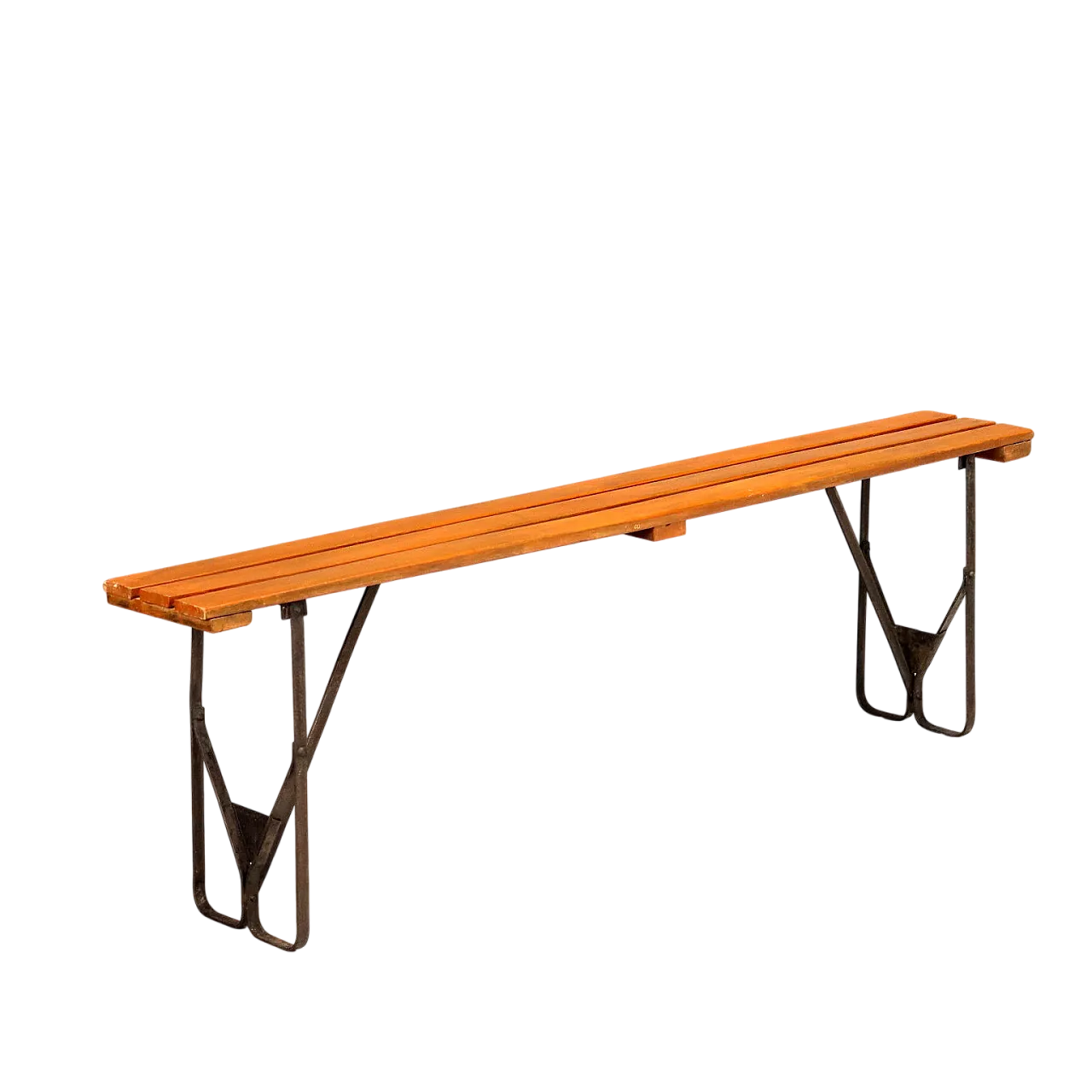 Panca pieghevole con gambe in metallo e seduta in faggio, '900 6