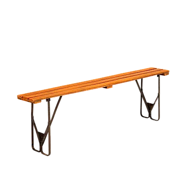 Panca pieghevole con gambe in metallo e seduta in faggio, '900