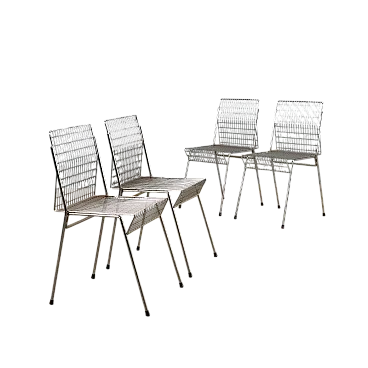 4 Sedie da pranzo in metallo cromato, '900