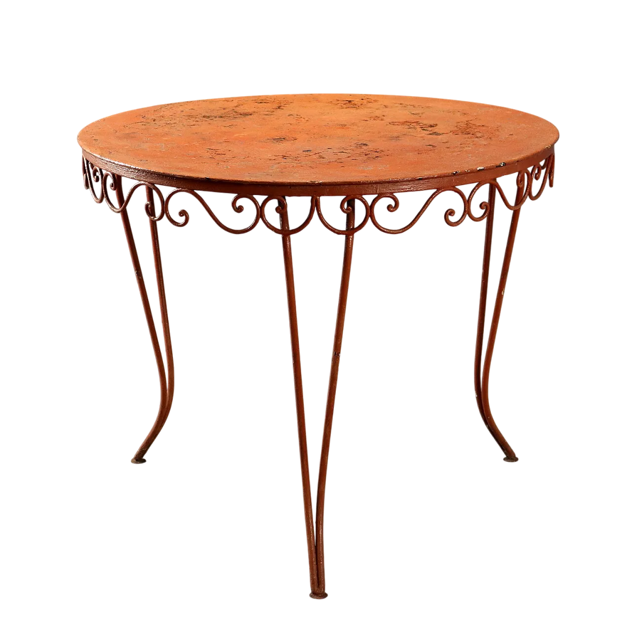 Tavolo da giardino in ferro con piano rotondo, primo '900 8