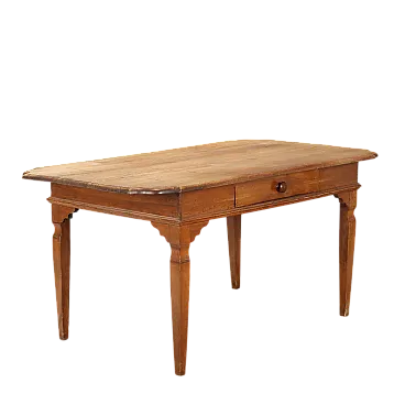 Tavolo in noce con piano sagomato e cassetti, primo '800