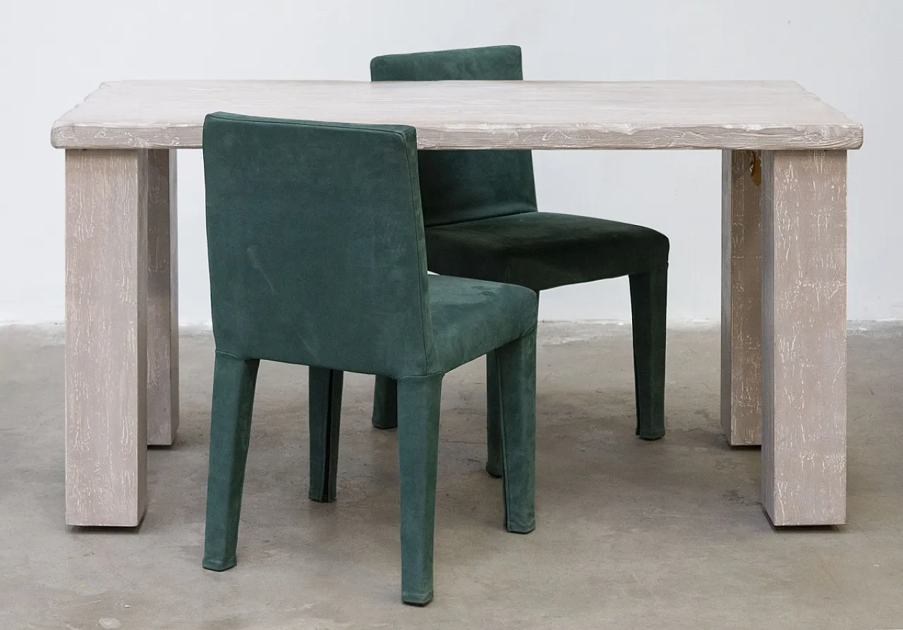 Tavolo artigianale in abete color tortora patinato, '900 7