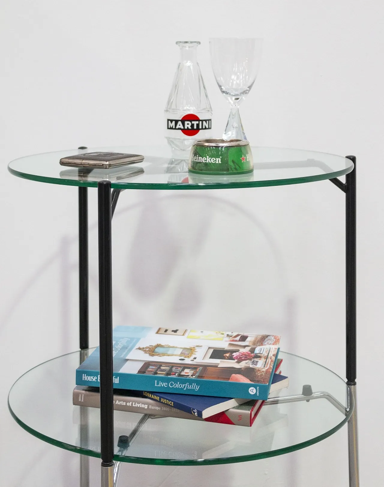 Tavolino a due ripiani in vetro e metallo Casamania di Frezza, '900 4