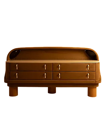 Cassettiera scamosciata e laccata, anni '70