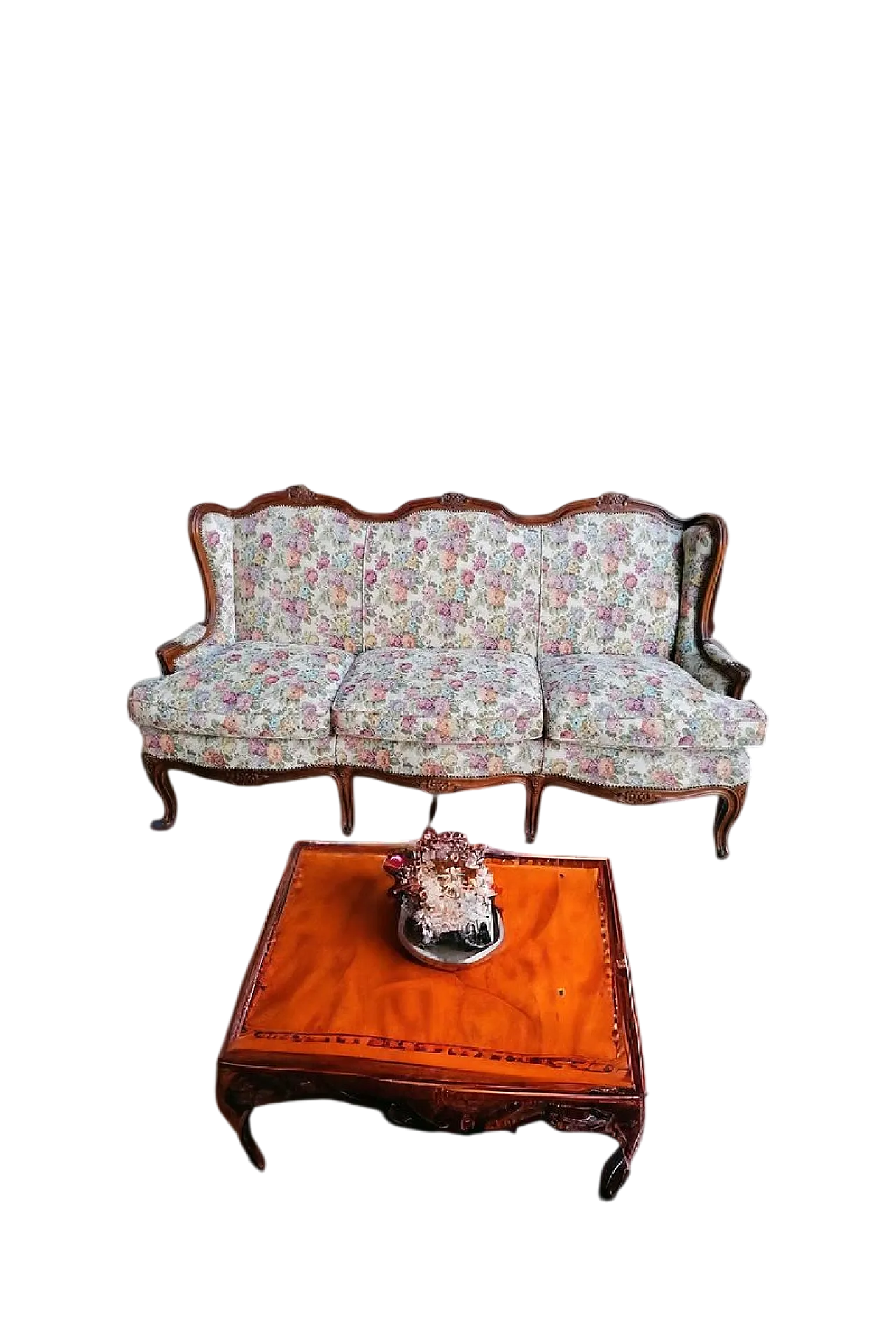 Divano barocco in tessuto floreale, metà del XX secolo 9