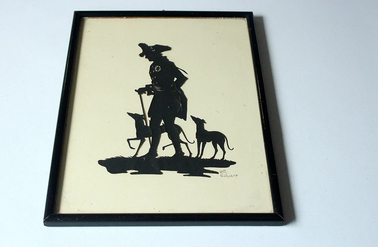 Silhouette paper cut by Lotte Gützlaff signed, 1910s 1