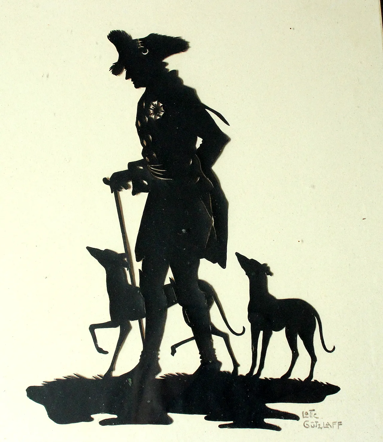 Silhouette paper cut by Lotte Gützlaff signed, 1910s 3