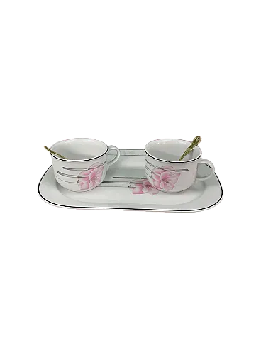 Servizio da caffè e latte in ceramica di Limoges argentata, anni '80