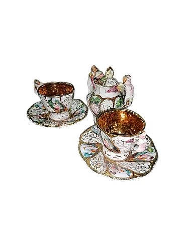 Servizio da tè e caffè in porcellana di Capodimonte e oro zecchino, anni '60
