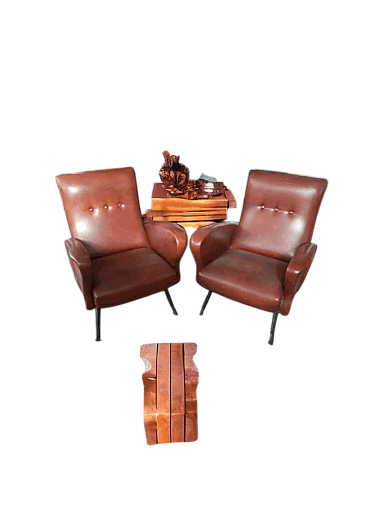 Coppia di poltrone in pelle, anni '50 6