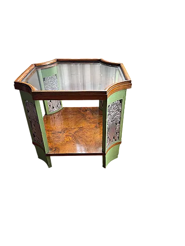 Octagonal coffee table with double glass and rosewood shelf