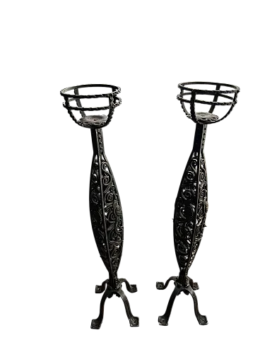 Coppia di portavasi in ferro battuto, '900