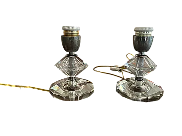 Coppia di applique da tavolo in cristallo e cromo, '900