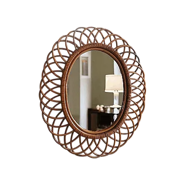 Specchio in bambù stile Riviera di F. Albini per Bonacina, anni '60