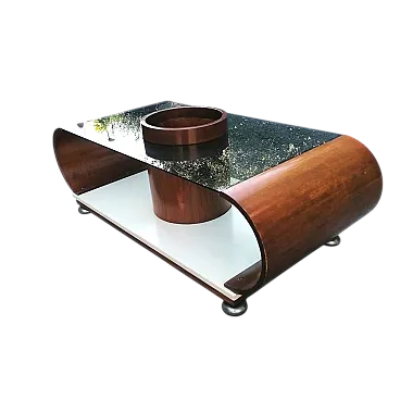 Tavolino da liquore rotondo centrale curvo in stile Joe Colombo, anni '70