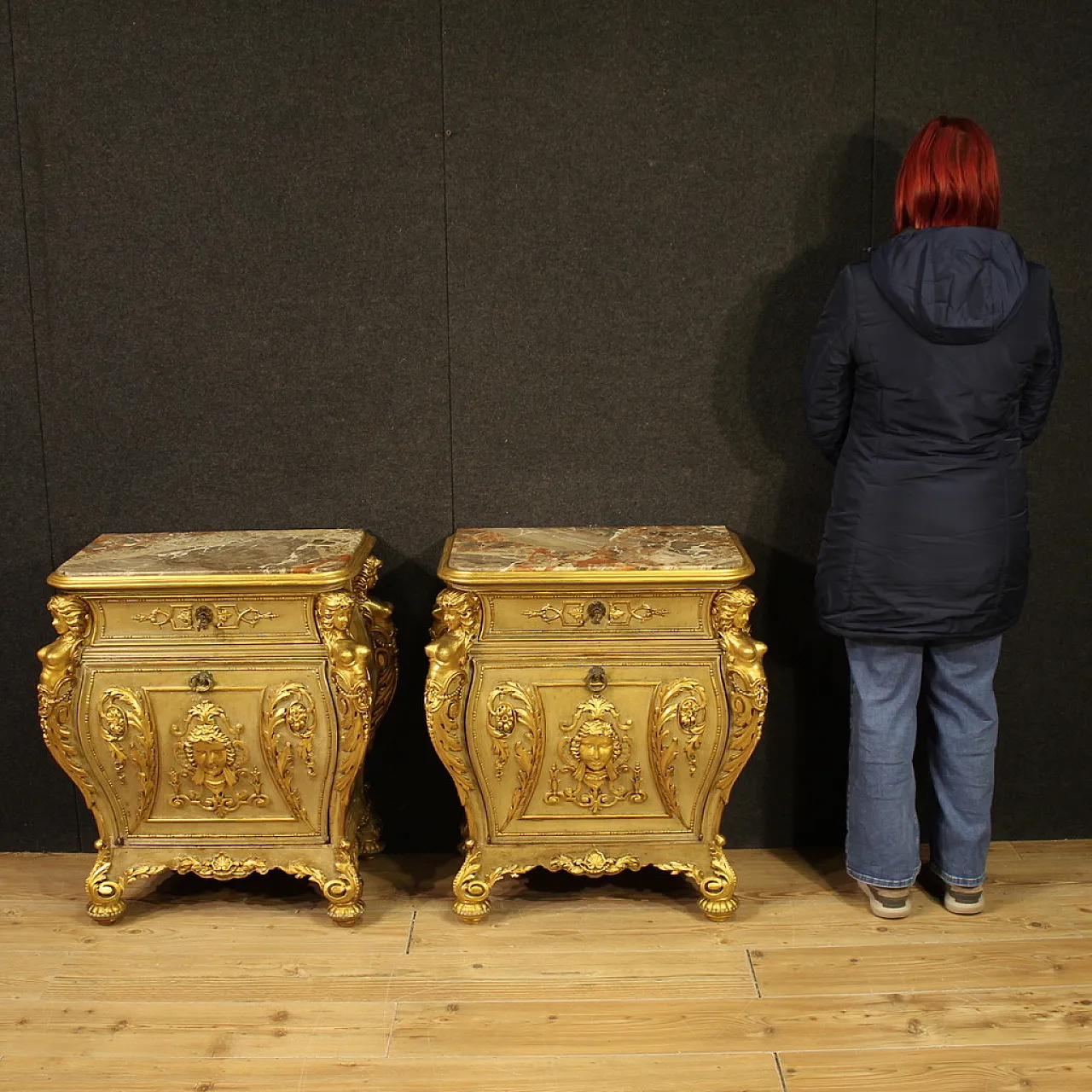 Pair of Italian lacquered and gilded bedside tables, 20th century 2