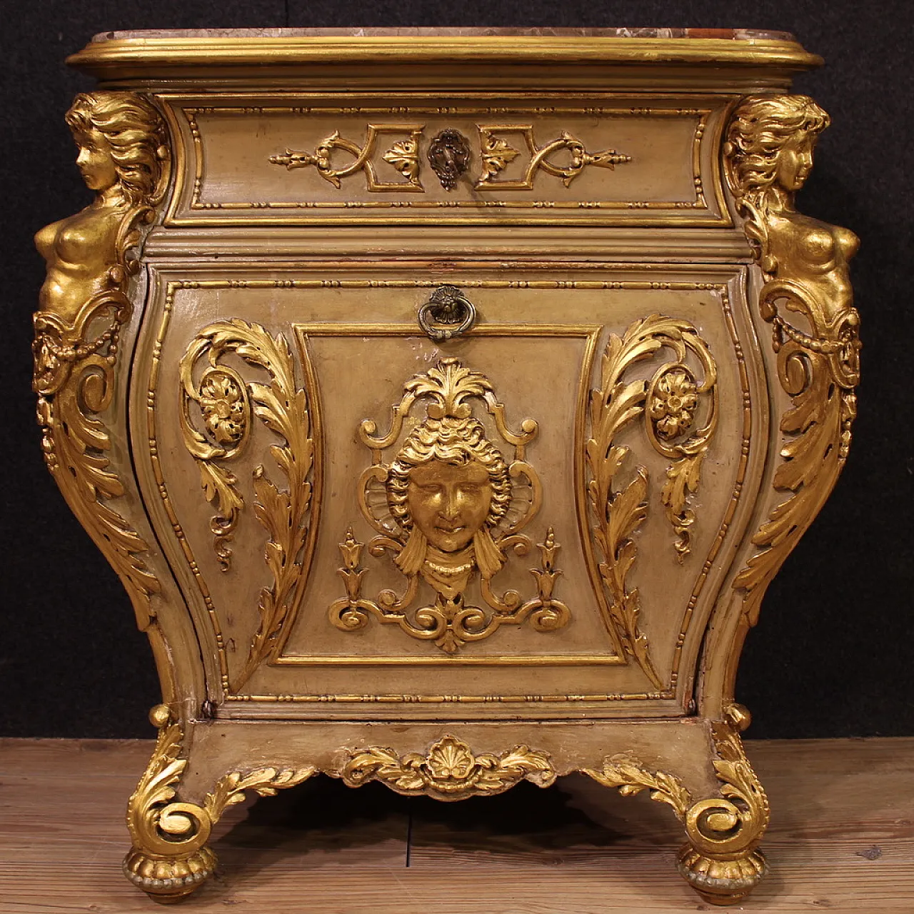 Pair of Italian lacquered and gilded bedside tables, 20th century 11