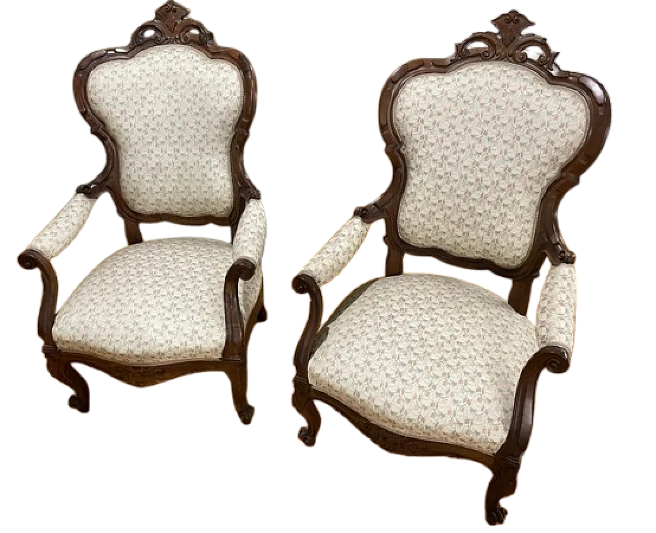 Pair of carved walnut armchairs, 90s 6