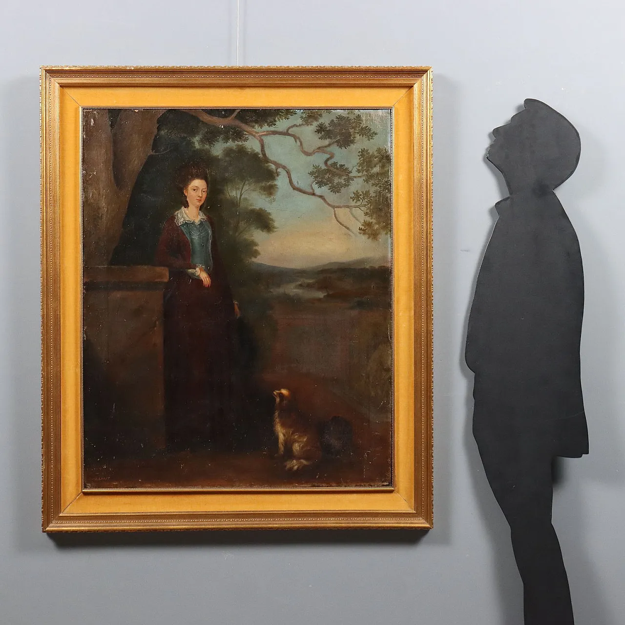 Ritratto di una giovane donna con il suo cane, olio su tela, '800 2