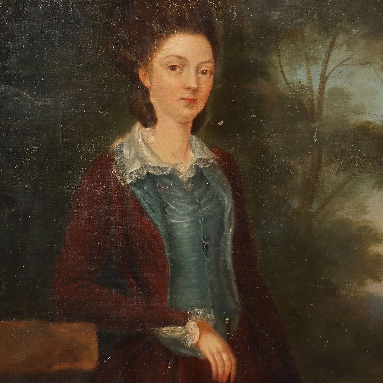 Ritratto di una giovane donna con il suo cane, olio su tela, '800 4