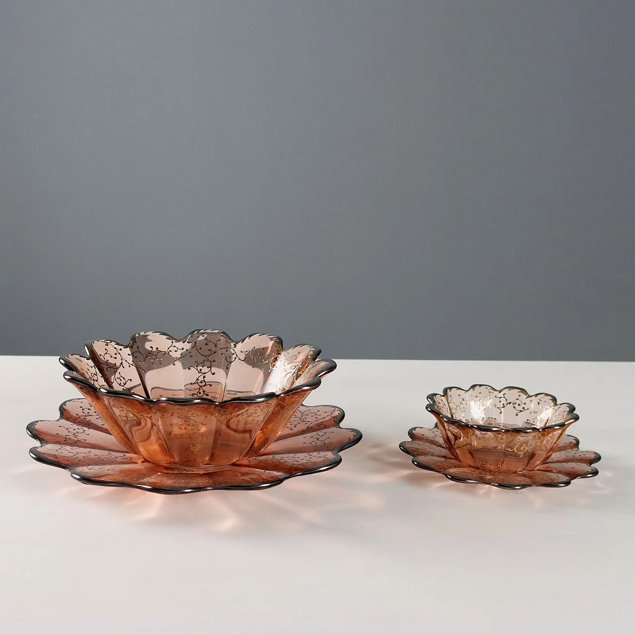 Servizio da dessert e macedonia in vetro, decorato in argento, '900 3