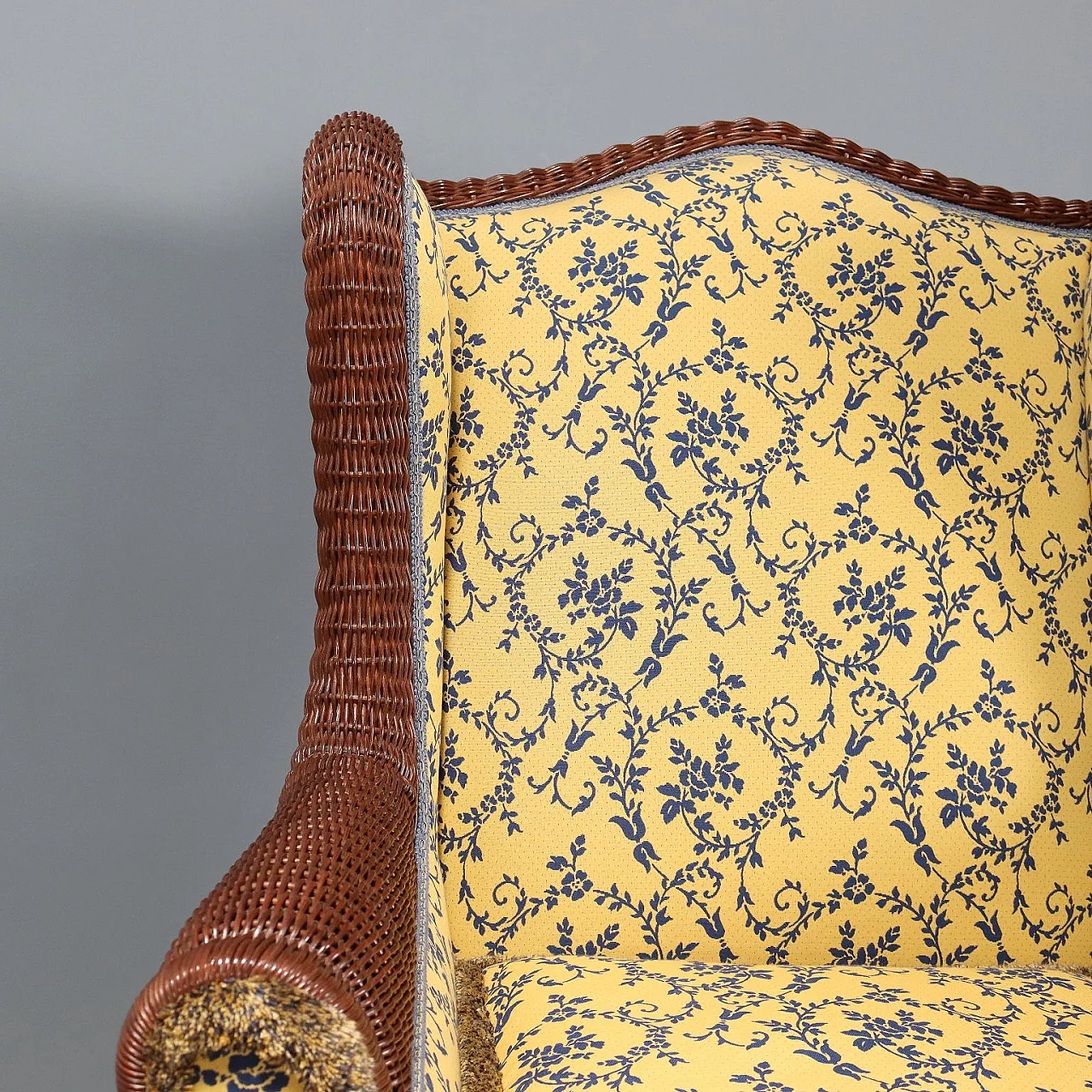 Coppia di poltrone in rattan con pouf, '900 5