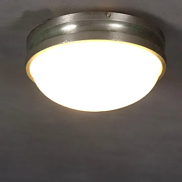 Lampada da parete o soffitto in ottone nichelato e vetro, '900