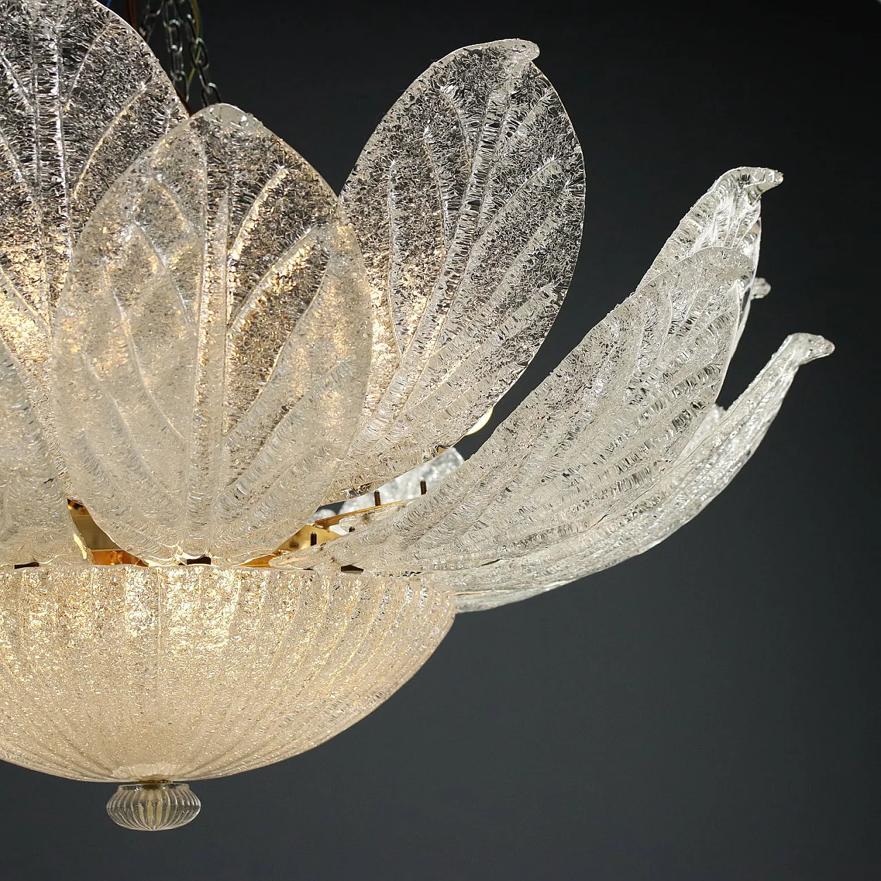 Lampada da soffitto in metallo placcato oro e vetro di Murano, '900 3