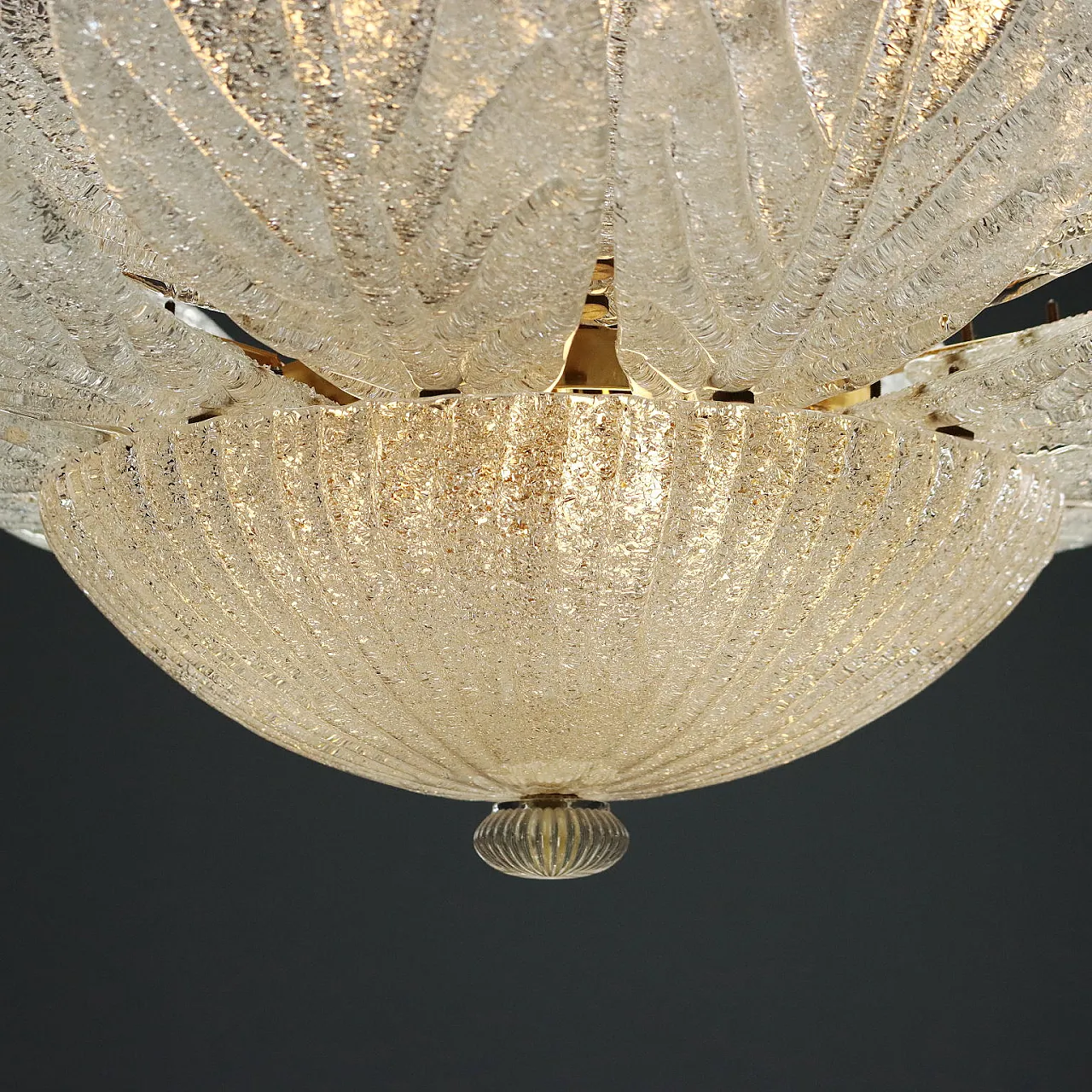 Lampada da soffitto in metallo placcato oro e vetro di Murano, '900 4