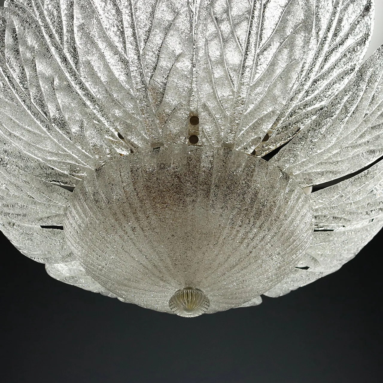 Lampada da soffitto in metallo placcato oro e vetro di Murano, '900 7